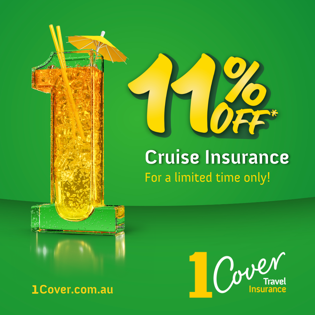 11 per cent off cruise insurance 1cover ad